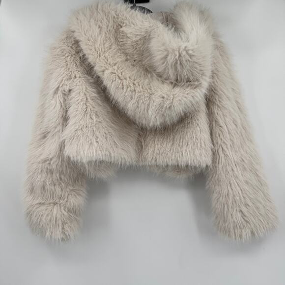 Wild Fable Cream Womens Cropped Hooded Teddy Faux Fur Oversized Jacket Size XXS - Picture 6 of 10